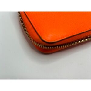 Anya Hindmarch Smiley Wink Neon Orange Pebbled‎ Leather Zip Tassel Wallet#468